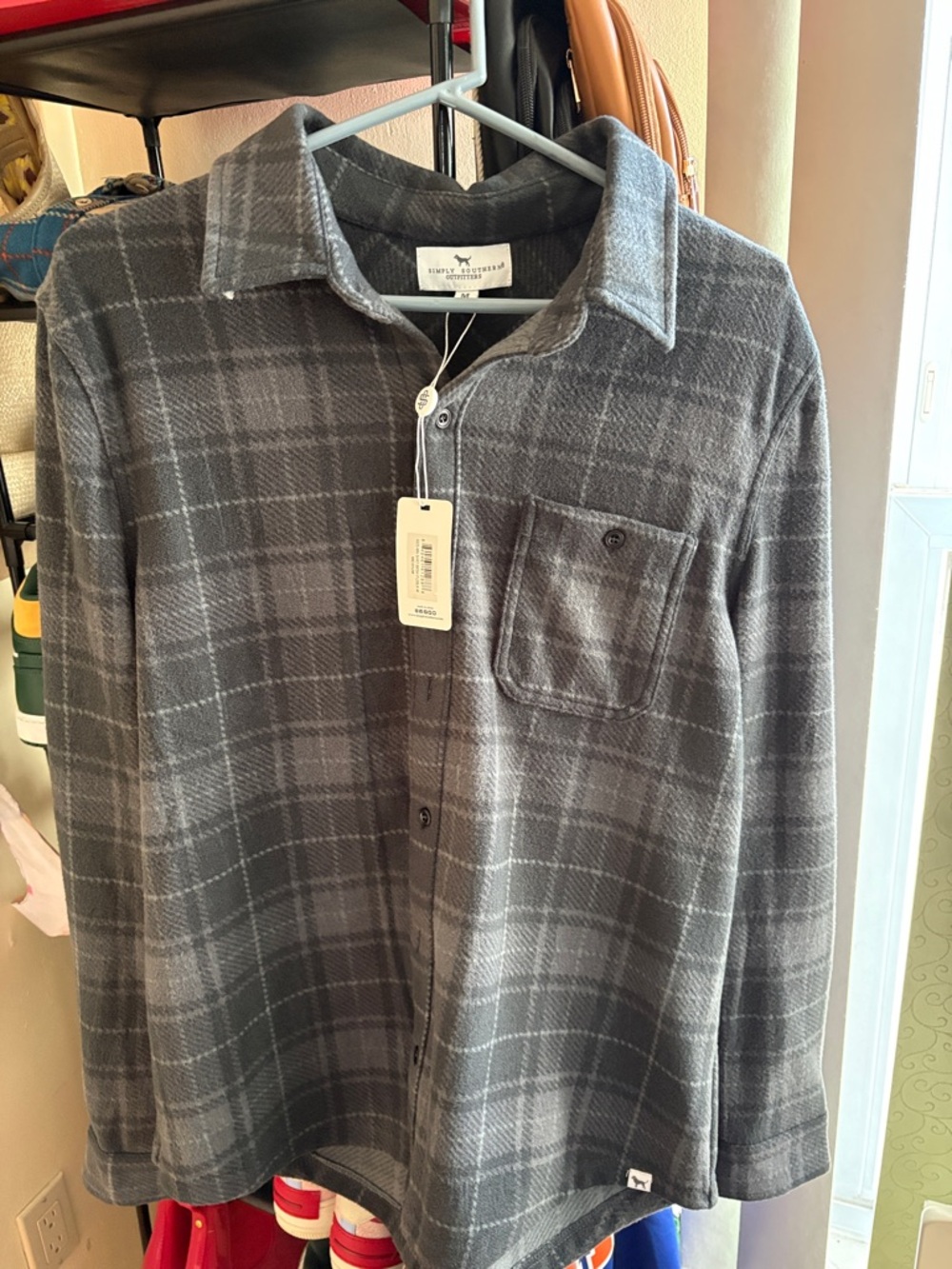 Simply Southern Men's Gray Plaid Button-Down Shirt